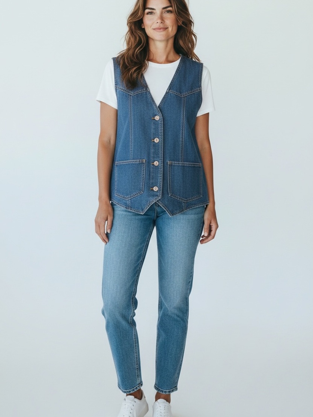 Classic Blue Denim Button Down Vest. Women’s size Medium